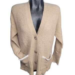 Max Studio Cozy Tan Merino Wool Blend Cottagecore Cardigan Sweater Size L